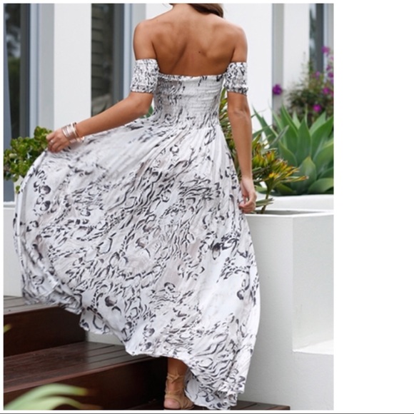 Smocked Off Shoulder Boho Print Maxi Dress - Picture 2 of 6